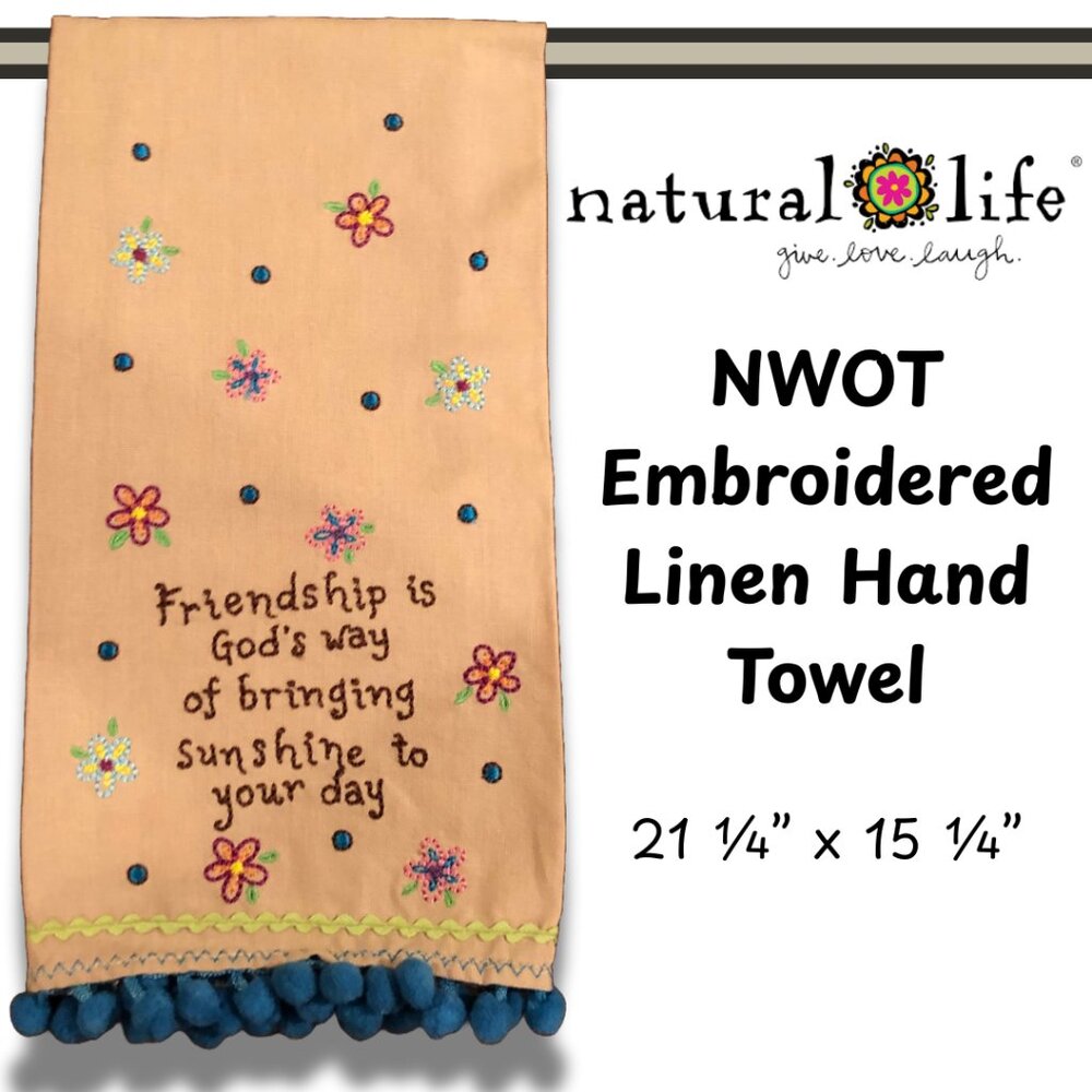 NWOT Natural Life Embroidered Linen Hand Towel